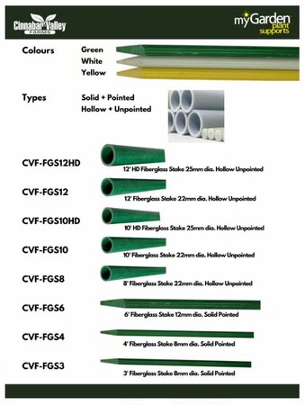 myGarden - 10' Fiberglass Stake Yellow 22mm dia. Hollow Unpointed