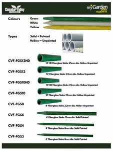 myGarden - 12' Fiberglass Stake Green 22mm dia. Hollow Unpointed